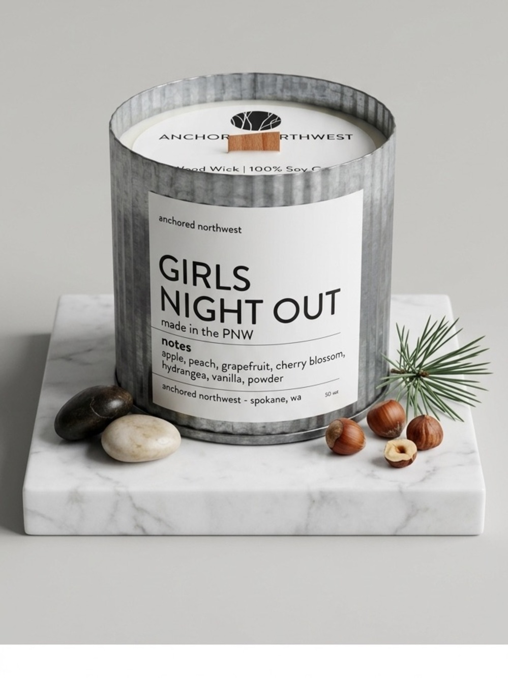 Anchored Northwest Girls Night Out Candle Wood Wick/100% Soy Wax